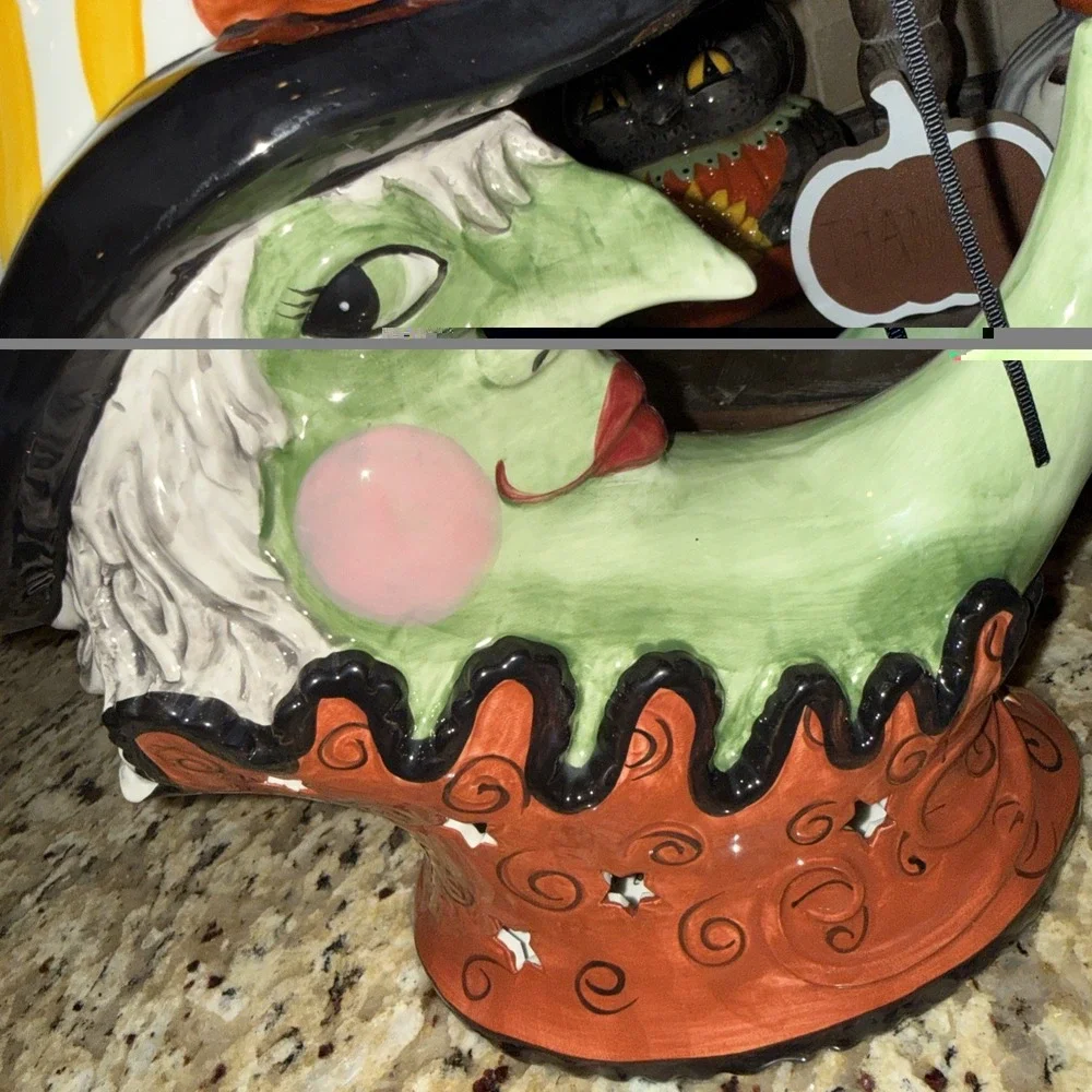 Blue Sky Halloween Crescent Moon Witch Ceramic Tea Light Holder New